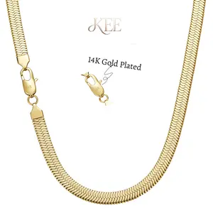 14K Gold Plated Flat Snake Bone Chain Titanium Steel Necklace  Herringbone Daintyer Choker Necklace for Women and Men Multiple Lengths Jewelrytrend Llight Uxury Simple Versatile Clavicle Necklace