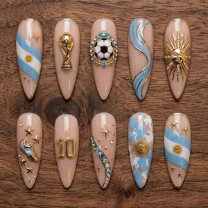 Argentina WC Inspired Press On Nails, Blue White Soccer Fan Nails, Handmade Reusable Fake Nails, Football Game Day Nail Set 2026