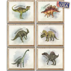 Dinosaur Watercolor Art Prints (Set of 6) | Unframed