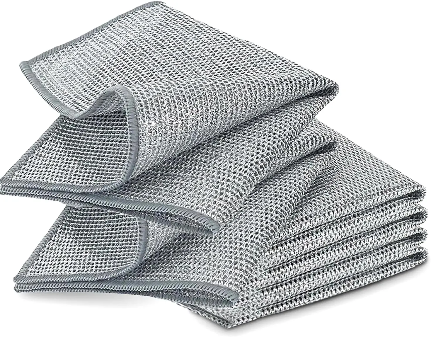 10pcs Durable Non-Scratch 2-Layer Wire Dishcloths, Reusable Metal Scrubbers for Wet & Dry Kitchen Cleaning, Multipurpose Household Cleaning Tool