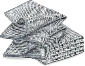 10pcs Counts Non Scratch Wire DishclothMultipurpose Wire Dishwashing Rag MetalScrubbers for for Wet and Dry Cleaning, 2-LayerKitchen Cleaning Cloth Cleaning Tool Reusable Multifunctional Dishwashing RagsHand Household Multi-Purpose Non-Scratch Dishcloths