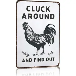 Funny Chicken Gifts Chicken Cluck Around and Find Out Tin Sign for Home Farm Chicken Coop Farmhouse Kitchen Garden Decor 8 X 12 Inch (3020)