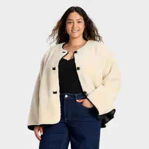 Women's Faux Sherling Coat - Universal Thread Cream 4X