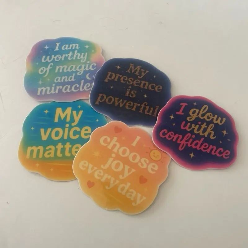 Affirmation Sticker Pack - 5 Retro Vinyl Stickers 2x3.5 in - Durable Weatherproof Designs for Laptops Water Bottles Journals Mirrors