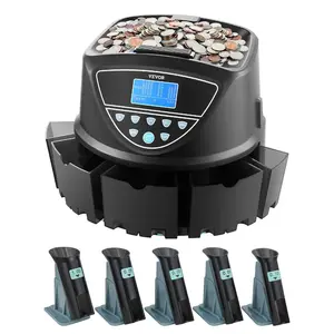 VEVOR USD Coin Sorter, Coin Counter Machine for 4 Kinds of USD Coins, Coin Sorter and Wrapper Machine Holds up to 200 Coins, LCD Screen Display Coin Storage Included 4 Coin Tubes and BoxesVEVOR Super Brand Day