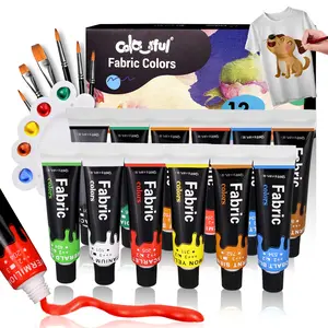 Colorful Fabric Paint Set, 12/24 Colors Fabric Paint with Brushes, Non-toxic Slick Painting Set for Adults, Beginner & Artists, Diy Painting Supplies, Painting Kits