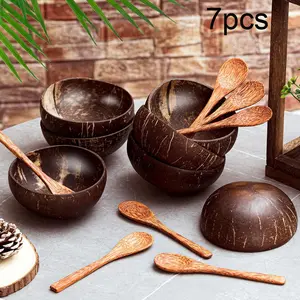 Coconut Bowl Set,Reusable, Handcrafted Bowls and Spoons,Coconut Shell Bowls, Food-Safe Wooden Bowls, Wooden Salad Bowls, Tableware. Ideal for Smoothies, Acai Bowls, Vegan Gifts, and Kitchen Decor.