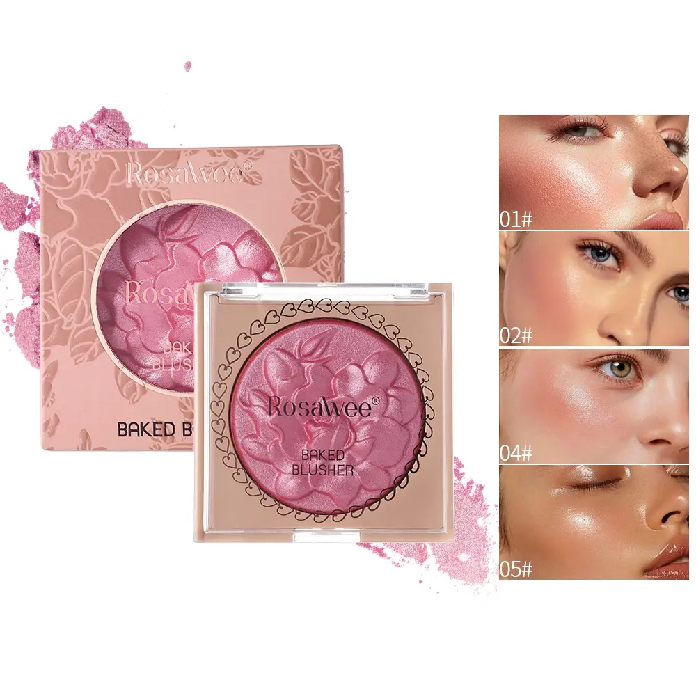 Baked Cheek Powder Blush, Non-Irritating Makeup-Shade, Contour & Highlight Face, Shimmer Effect, Brightening Blush, Buildable Color, Glow, Rose, Cosmetics