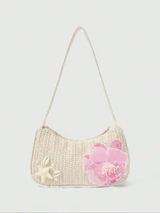 Women's Flower Starfish Woven Shoulder Bag, Casual Boho Beach Bag, Casual Handbag Satchel, Handcrafted Bag, Perfect for Daily and Travel Essentials