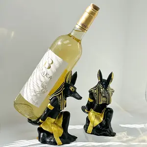 Anubis Dog God Weighted Wine Rack - Resin Sculptural Wine Holder, a Stable, Practical & Decorative Craft Piece for Home Bar, Living Room or Collector's Display