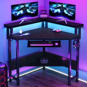 Command Center Gaming Desk: All-in-One L-Shaped Corner Desk with LED, Power Outlets, Storage & Monitor Stand - Space-Saving Workstation for Small Bedroom Office