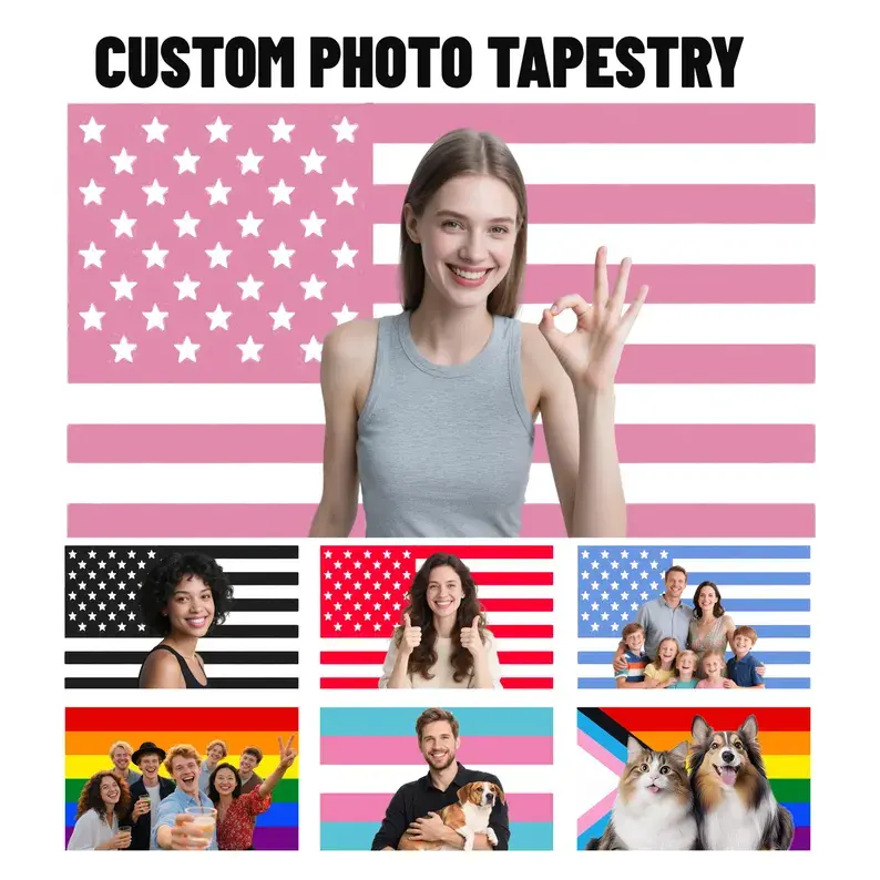 Custom Flag with Your Photo, Patriotic American Flag Tapestry, Personalized Indoor Wall Decoration for Dorm Room or Birthday Gift, Custom Flags, Indoors