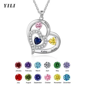 Personalized Heart Name Necklaces for Women Family Birthstone Custom 1-6 Names Engraved Mother Necklace Birthday Gifts for Mom