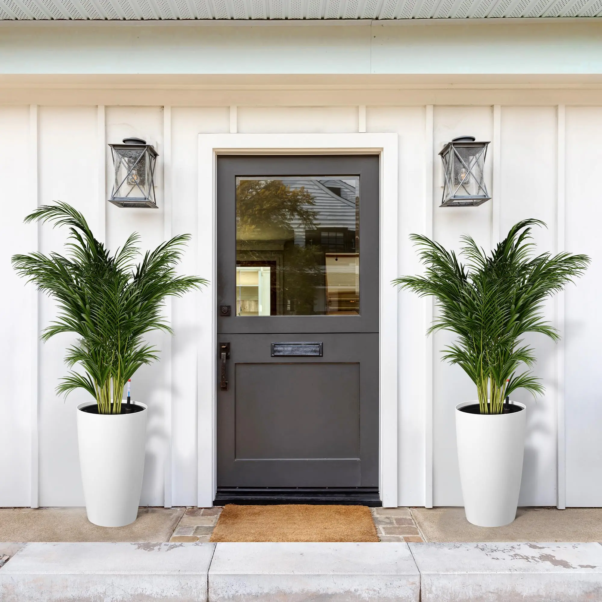 Garvee Set of 2 Tall Self Watering Planters – 22" Large Indoor/Outdoor Flower Pots – Modern Design with Built-in Drainage & Water Level Monitor – Perfect for Patio, Porch, Living Room, Office – Black & White