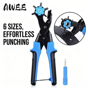 Heavy Duty Leather Hole Punch Pliers - 6 Sizes, Dual Lever for Effortless Clean Holes on Belts, Straps & Fabric
