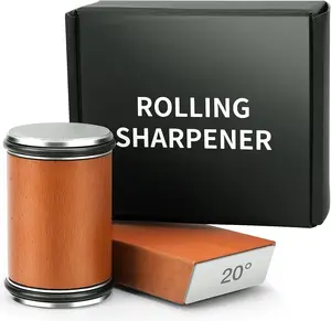 Rolling Knife Sharpener Tool Kit – Multi-Angle Magnetic Sharpener with 15° & 20° Base, Kitchenware Silicone Oval Stainless Steel Wooden Glass Cutting Set for Home