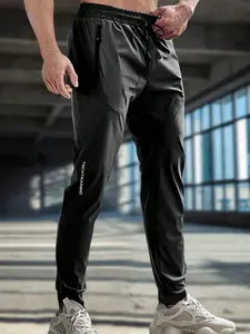 Men's Athletic Solid-Colored Printed Running Pants with Elastic Cuffs Pocket Zipper Design & Drawstring Waistband for Adjustable Fit Ideal for Indoor Workouts & Outdoor Runs in Spring/Summer
