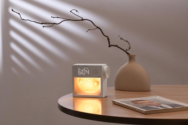 summerwins Multifunctional USB-Powered Bedside Alarm Clock - Car Interior Accessory Decor, 3D Moon Shape Night Light, 20 White Noise Sleep Aid for Adults, Dimmable Warm Light, Dual Alarm & Snooze, Comfortable Sound Machine, 1×User Manual