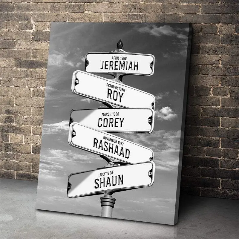 Personalized Street Sign Multi-Name Custom Canvas