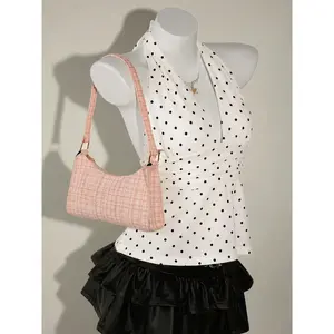Women's polka dot camisole with deep V-neck, pleated waistband, and heart-shaped hem. Elegant sleeveless top with fashionable designRAIMENTRY