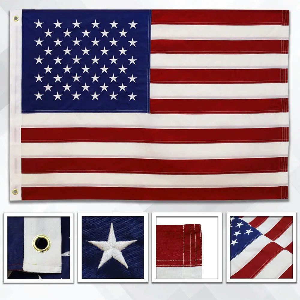 Embroidered USA Flag Banner, 2x3ft, 4-Stitching, Brass Hardware, Indoor/Outdoor Banners for Home & Festive Party Supplies Use, Four-Stitching