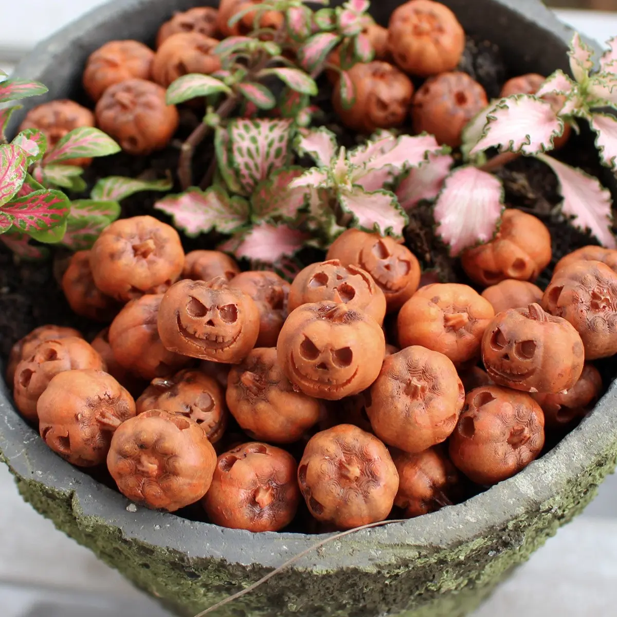 20pcs Mini Halloween Pumpkin Set, 2 Decorative Pumpkins, Ghost Festival Atmosphere Ornaments, Flower Pot Lining Stones, Mini Pumpkin Decorations