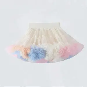 1-8T Lace Skirt Girls Fluffy Chiffon Pettiskirt Solid Colors Tutu Skirts Girl Dance Skirt Christmas Tulle Petticoat Tulle B062