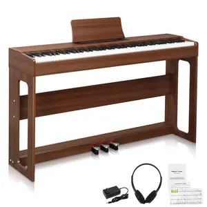 GDP-104 88-Key Full Weighted Digital Piano - Electronic Piano with Furniture Stand, Power Adapter, Triple Pedals, Headphone, for All-Level Music Learning, Black Walnut