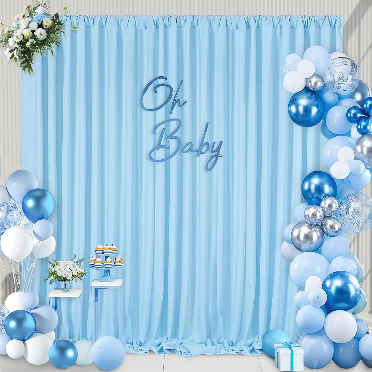 Baby Blue 2-Panel 5ft x 10ft Polyester Cloth Backdrop Curtain - Soft Handmade Synthetic Fabric, Reusable, Portable, Machine Washable, Wipe-Clean Banners for Party Decoration Supplies, Wedding
