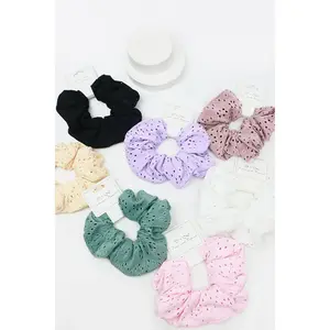 Eyelet Embroidered Fabric Scrunchies – Cute & Stylish Hair Accessories for Kids