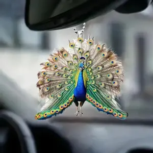 2D Peacock Acrylic Flat Car Interior Decoration Car Ornament