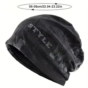 Unisex Slouchy Skull Cap Beanie, Lightweight Distressed Style with "Style" Print, 1 Size Fits 56-59cm/22.04-23.22in, Black & White Options, Ideal for Daily Wear & Sports Outdoor Use,summerwins
