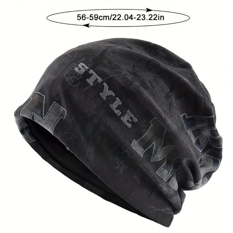 Distressed Look Beanie, Unisex Slouchy Skull Cap with Style Print, Lightweight for Outdoor Sports & Daily Wear, 1-Size Fits, Beanies, One-Size Fits