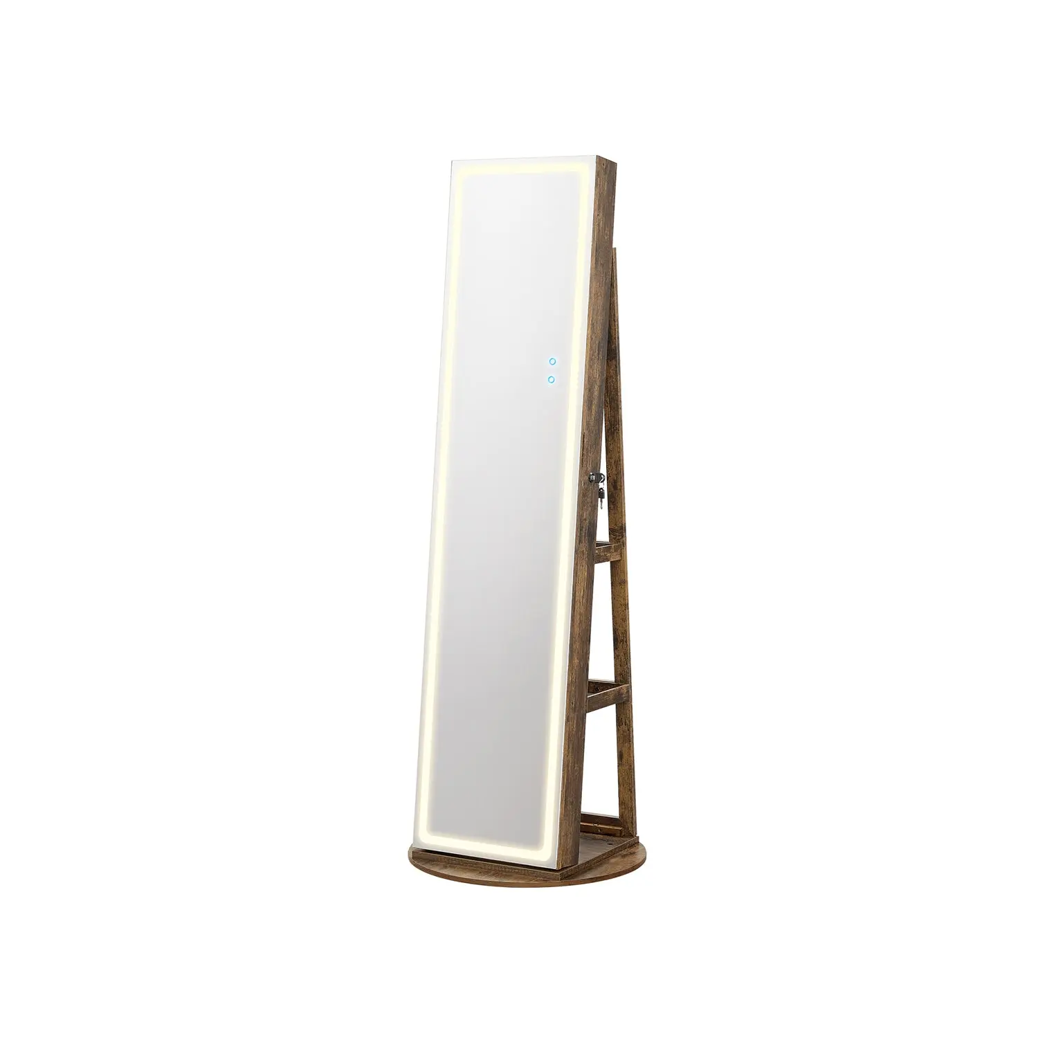 SONGMICS LED Mirror Jewelry Cabinet Standing with Full-Length Mirror and Adjustable LED Lights Rustic Brown UJJC008X01