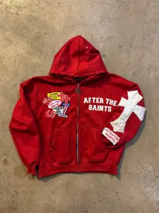 PATCHWORK RED ZIP UP