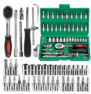 46Pcs Family Tools 1/4 Set Mechanic Tool Kits for Auto Repair Hous with Sockets Metric Hex Bit Socket Set inch Ratchet Wrench