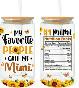 Mimi Gifts from Grandkids, Grandchildren - Best Mimi Ever Cup - Christmas Gifts, Birthday Gift Ideas for Grandma - Mimi Gifts for Mothers Day - 16oz Glass Cup with Straw