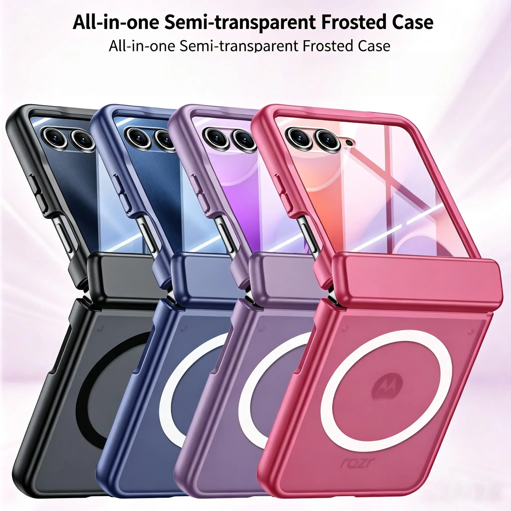 All-in-One Semi-Transparent Frosted MagSafe Case for Motorola Razr 70 60 50 Ultra Pro, Shockproof Hinge Protection Cover #XYYJMSCQJLKBLACK