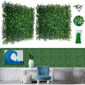 24 count Artificial Grass Wall Panels, 10x10 Inch  Boxwood Greenery Backdrop, Realistic  Screen for Indoor Outdoor Photo Background, Spring Decor