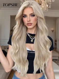 28 Inch Long Blonde Wavy Wigs for Women, Gorgeous Fluffy Wigs without Bangs, Synthetic Lace Front Wigs for Party, Daily Use, Body Wavy Wigs, Glueless Synthetic Wig, Synthetic Material Wigs