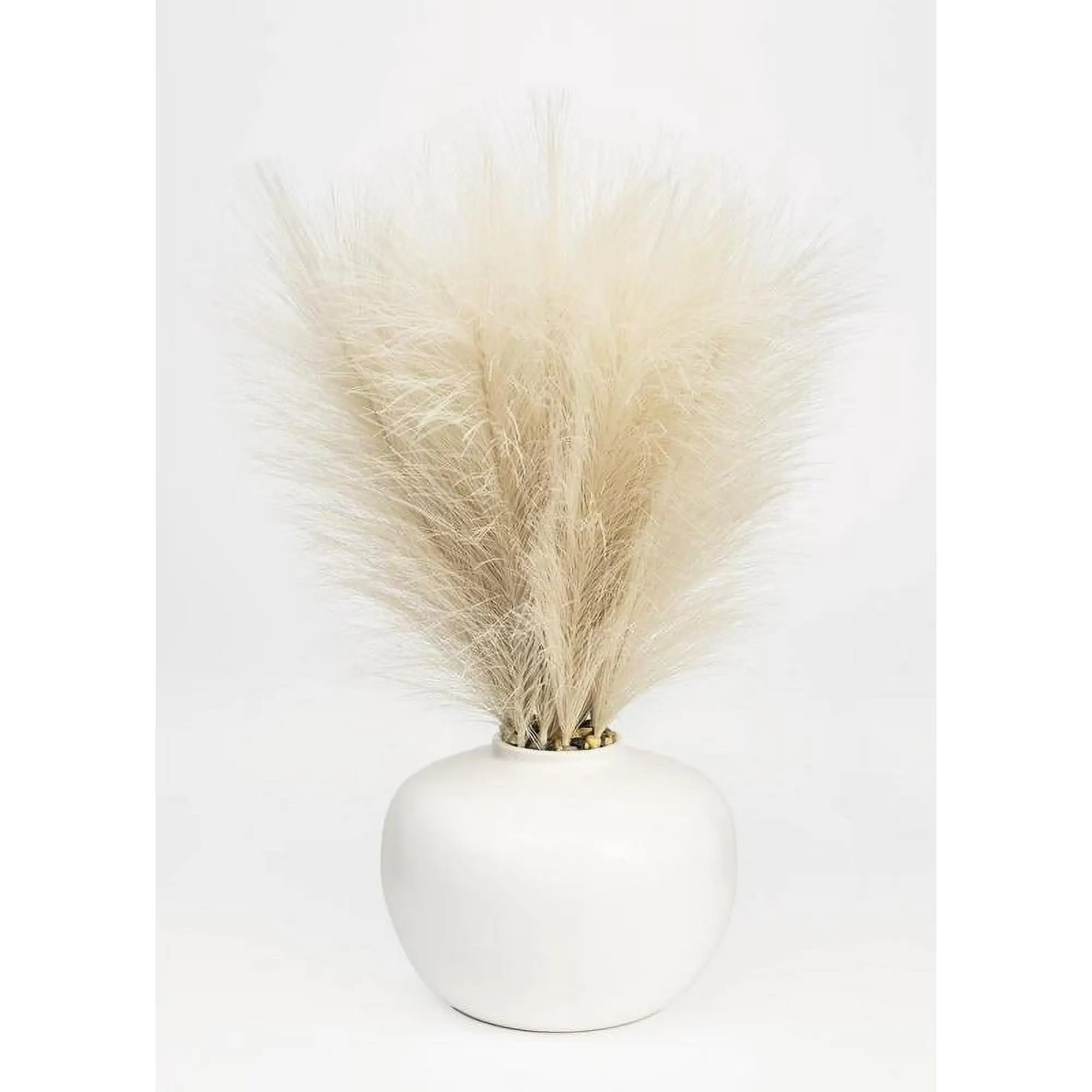 Minimalist Lightweight Neutral Plastic Faux Pampas Grass Arrangement in Ceramic Vase - Decorative, Maintenance-Free Daily Home Decor, Tabletop Decor for Kitchen, Multiple Rooms, All-Seasons Farmhouse Use, Garage