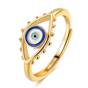 MULA Evil Eye Ring 925 Silver-plated Gold Plated Blue Enamel and Zirconia, Adjustable Spiritual Protection Jewelry, Elegant Lucky Gift for Women Girls Birthday Anniversary Christmas, Elegance, Fashion, Symbolic