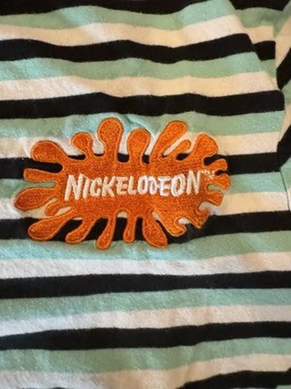 Nickelodeon Green Striped T-Shirt Adult Large with Embroidered Logo