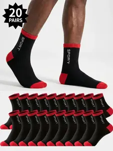 20 Pairs of Men's Mid-Calf Socks Men's Socks Men's Moisture-Wicking Sports Socks Running Socks Lightweight Mid-Calf Socks Ideal for Home, Leisure, and Sports Spring and Summer Wear
