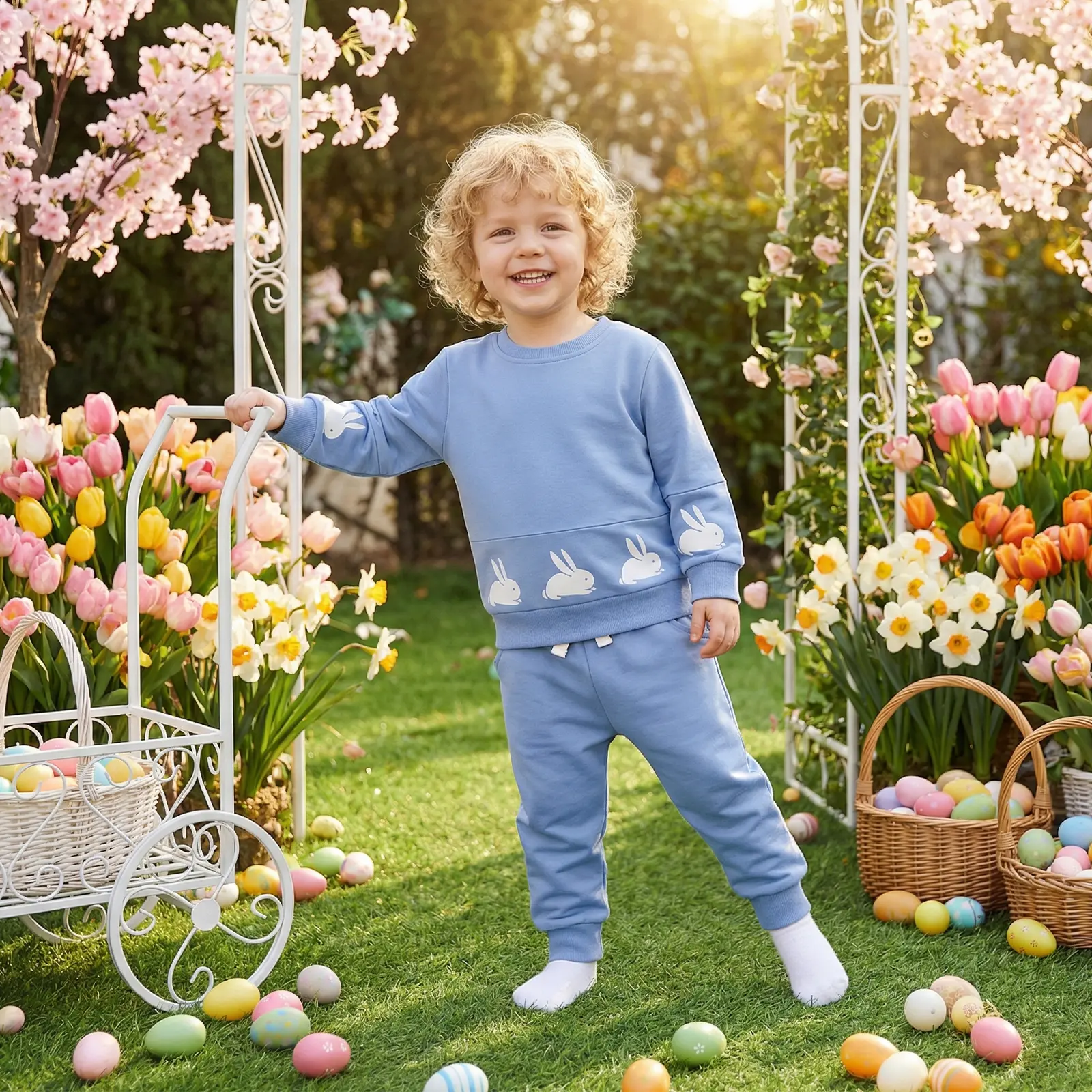 Unisex Baby Clothing Set, 2-Piece Toddler Easter Outfit with Bunny Cotton Sweatshirt and Jogger Pants