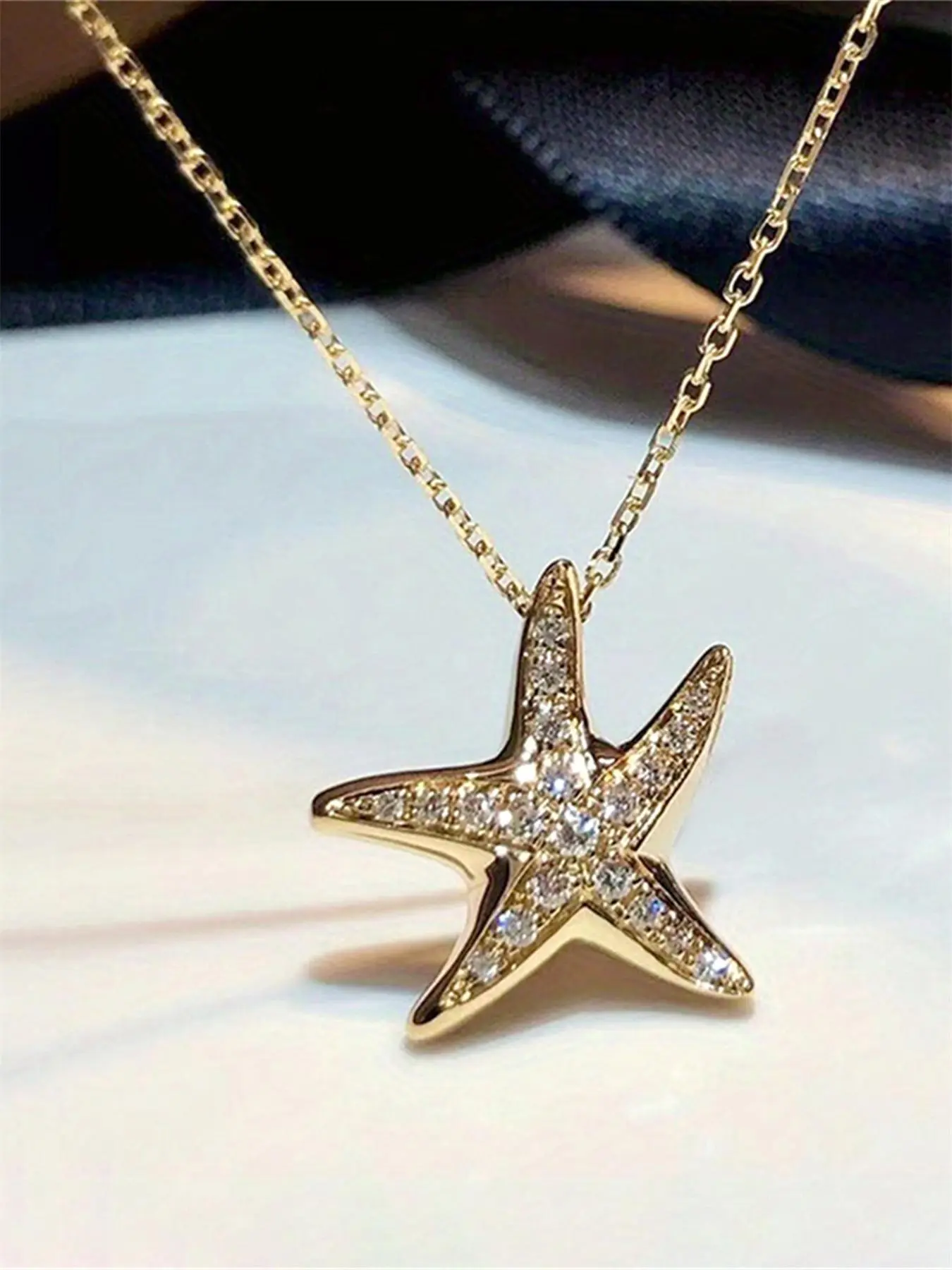Starfish Design Cubic Zirconia Necklaces for Women & Girls, Fashion Jewelry for Party, Daily Clothing Decor, Trendy All-match & Exquisite Jewelry for Birthday Gift, Charms Necklace, CZ Neck Chain, Sparkling Zirconia, Fashionable Accessories