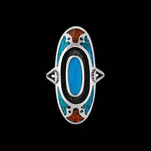 Size 6 Turquoise and Coral Southwestern Roie Jaque Ring