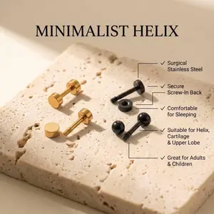 Screw Back Helix Earrings, Gold + Black Bundle