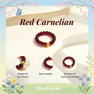 Lucky 4mm Red Carnelian Crystal Beaded Stackable Ring for Women, Sizes 3–13 – Stretch Elastic, Lightweight, Healing Stone Jewelry