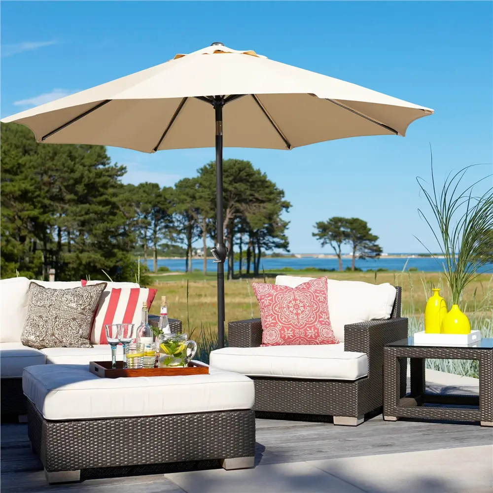 Yaheetech 7.5/9/10/11FT Patio Umbrella , 6/8 Ribs Outdoor Umbrella Patio Yard Market Table Umbrella with Push Button Tilt & Crank for Garden/Beach/Lawn/Deck/Backyard/Pool